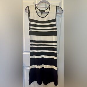 NWT White House Black Market Sleeveless Black & White Striped Knit Flounce Dress